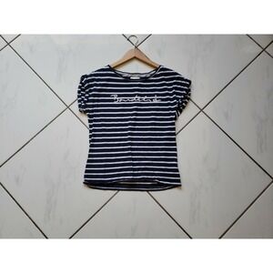 Bondelid‎ Maria Top Shirt Roll Short Sleeves Stripes Logo Blue White Tee Size XS